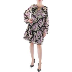 NWT Lauren Ralph Lauren Black Floral Print Knee Length Fit & Flare Dress